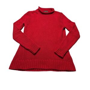 ✨🧶 Vintage J. CREW Roll Neck Knit Sweater Red Cotton Pullover Women’s Size S 🧶✨